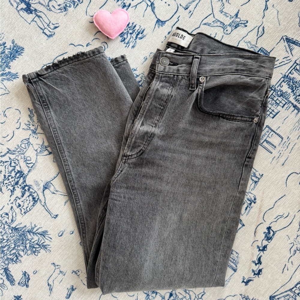 AGOLDE Riley High Rise Straight Crop Jean Inkjet Wash Grey 100% Cotton 28